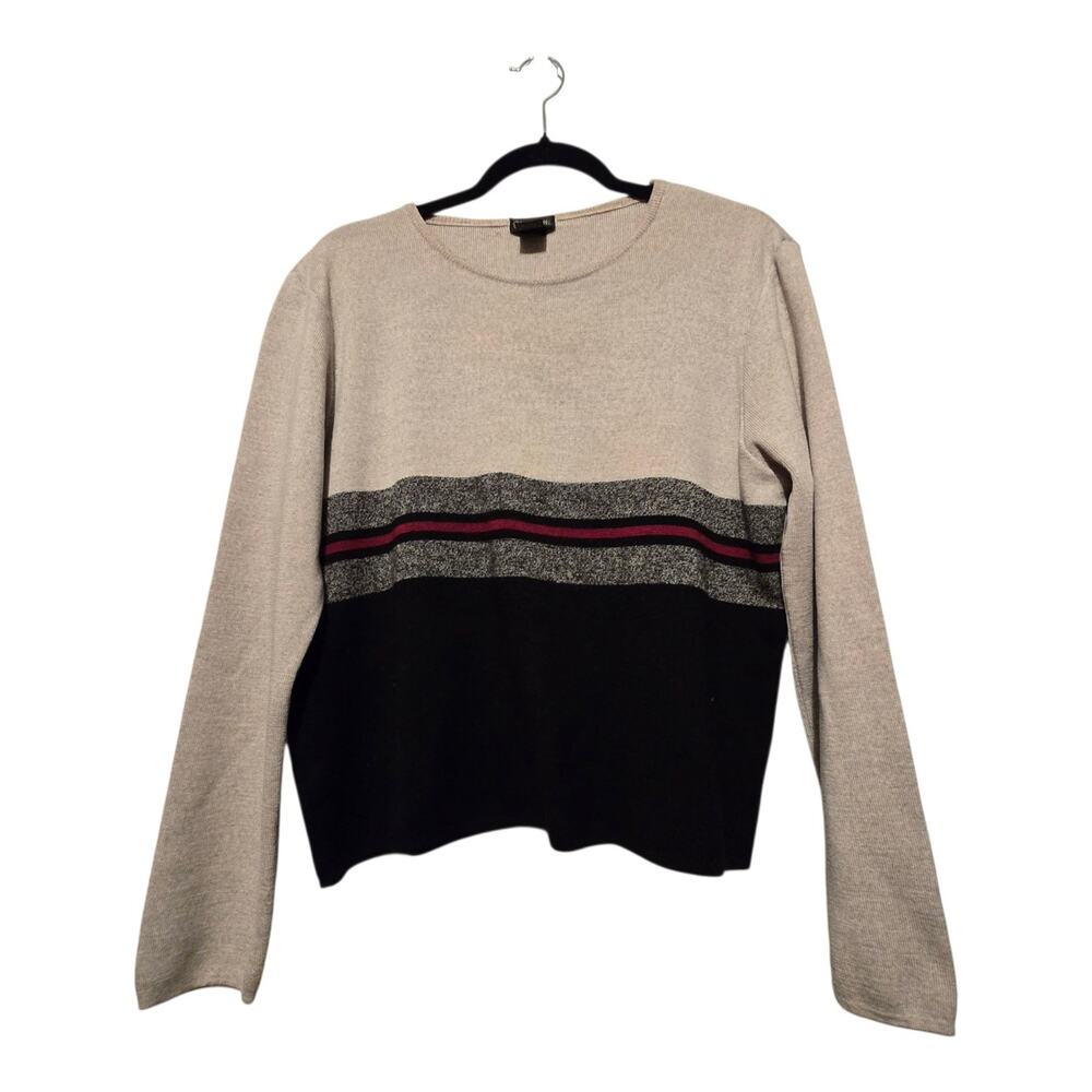 Sylvia Novelli 100% Merino Wool Striped Pullover Sweater Womens XL‎ Preppy Italy